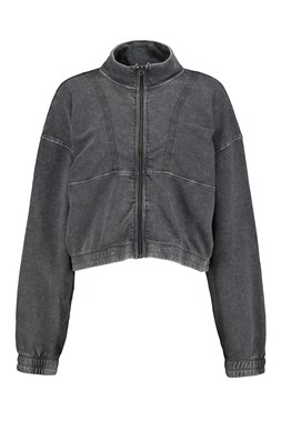 Grey Sandwash Zip Sweater