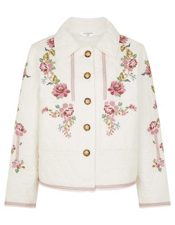 Floral Embroidered Quilted Jacket Ivory